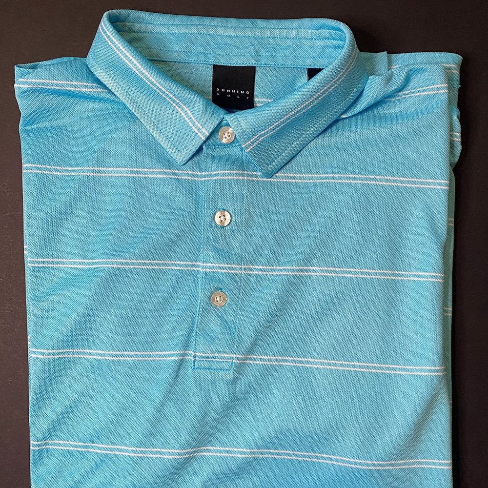 Dunning Golf Light Blue White Stripe Shirt Large